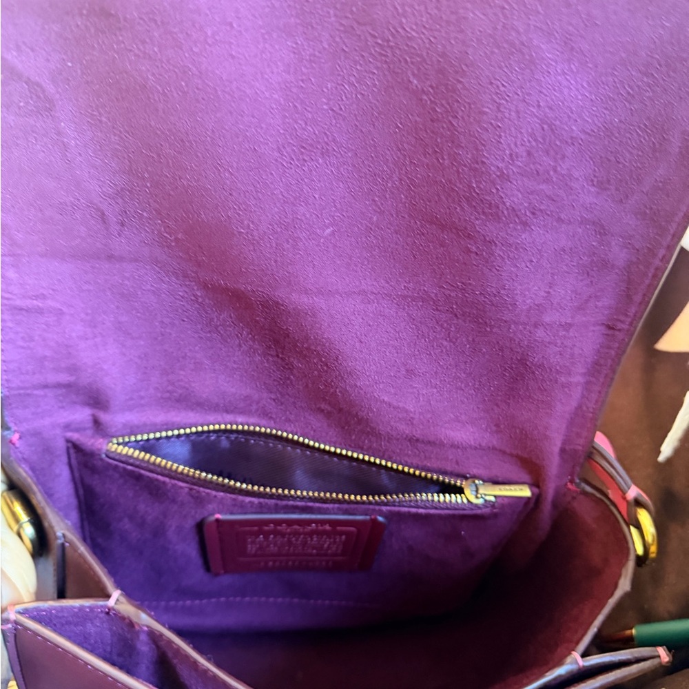 Coach holton color block leather saddle bag in brass pink multi - Picture 8 of 8